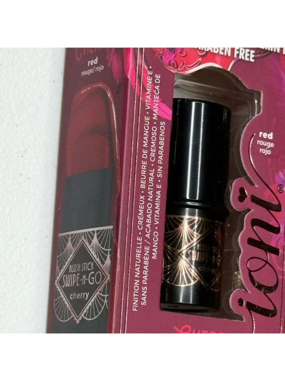 Ioni Blush Stick Swipe N Go Cherry Red Cream Natural Finish New